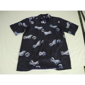 American Biker Button Down Shirt Mens M Black Short‎ Sleeve Bikes Dress Casual